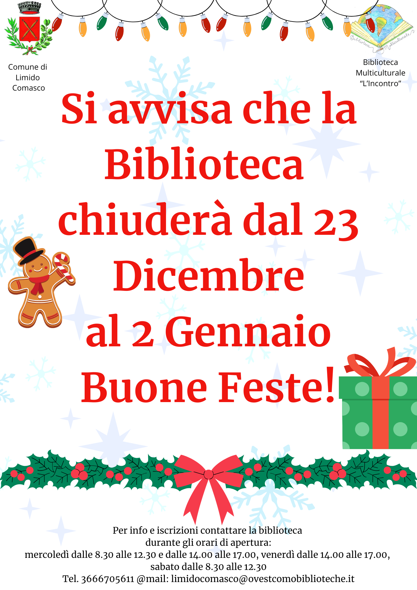 Chiusura biblioteca durante le festività